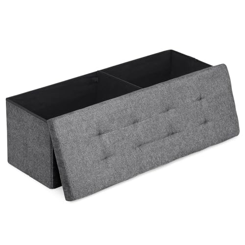 Athena Collection 43" Storage Ottoman Bench Folding Bench with 130L Hidden Storage, Large End of Bed Bench Linen Foot Rest Stool Chest with Flipping Lid for Living Room, Bedroom, Entryway, Dark Gray - color: Dark Gray, style: 43" Linen
