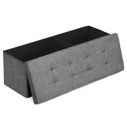 Athena Collection 43" Storage Ottoman Bench Folding Bench with 130L Hidden Storage, Large End of Bed Bench Linen Foot Rest Stool Chest with Flipping Lid for Living Room, Bedroom, Entryway, Dark Gray - color: Dark Gray, style: 43" Linen