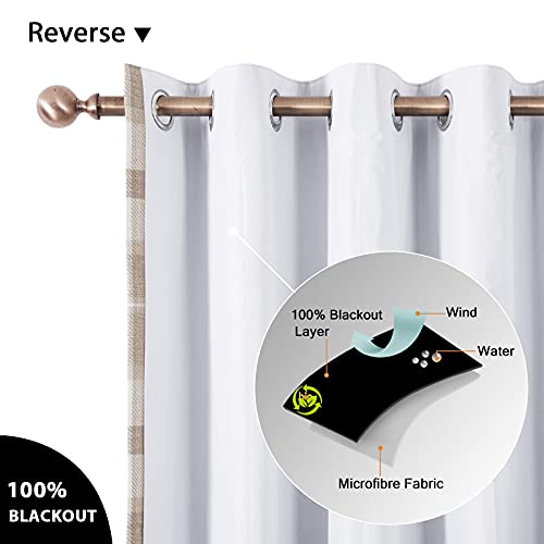 always4u Plaid Curtains for Bedroom Living Room 100% Blackout Thermal Energy Saving Woolen Look Grommet Curtains 63 Inch Length 2 Panels Beige - color: Beige, size: 54"W x 63"L (Pack of 2)