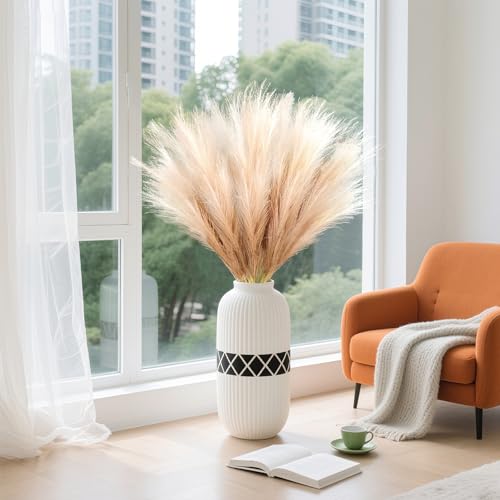 Faux Pampas Grass, 8 Pcs 35.4" Tall Pampas Grass Vase Filler, Beige Mixed - color: Beige, size: 35.4inch-8Pcs