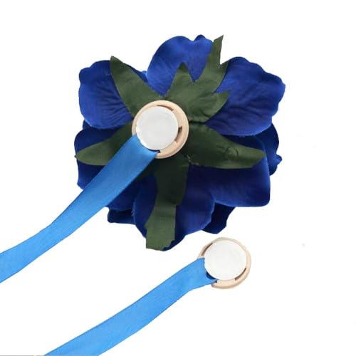 Curtain Tiebacks， Rose Magnetic Curtain Holders，Elegant 2 Pack Decorative Rope Holdback Holder, Home Decor Thin or Sheer Window Drapries Bed Canopy (Blue) - color: Blue-2pack
