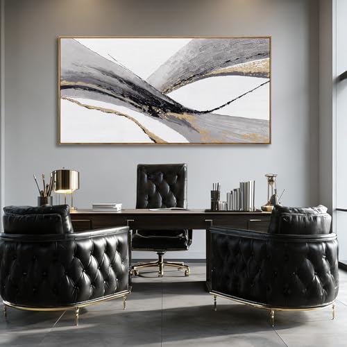 Abstract Wall Art Wall Decor Painting With Golden And Black Lines Modern Canvas Arts Artwork Framed Pictures for Living Room Bedroom Office Home 29"x58"Large Pictures - color: White and Gold, size: 58"L x 29"W