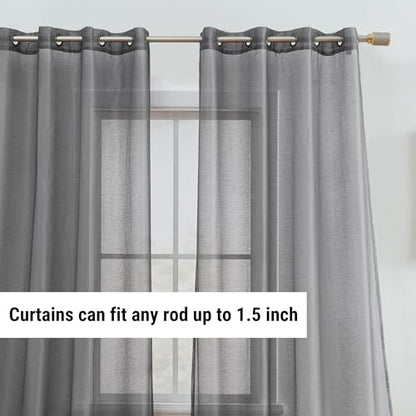 HLC.ME Semi Sheer Grommet Curtains, 2 Panels, 54x63 Inch, Charcoal Grey - color: Charcoal Grey, size: 54"W x 63"L (Pack of 2)