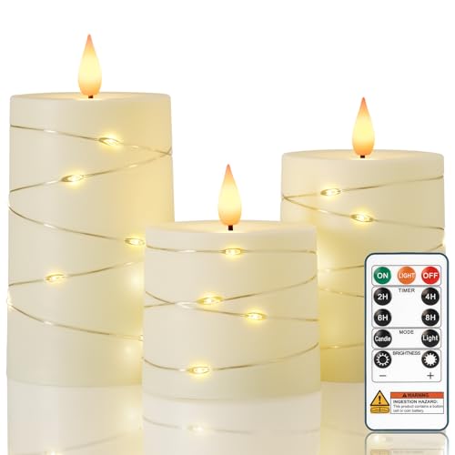 Raycare Ivory Flameless LED Pillar Candles Battery Operated Remote Timer - color: 3pcs-Ivory