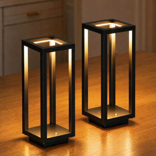 Cordless Table Lamp,Outdoor Rechargeable Table Lamp 7200mAH Battery 2PCS - color: Black-2pcs