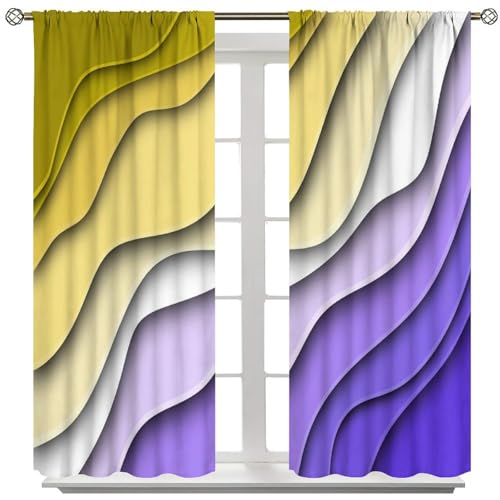 Purple Yellow Ombre Curtains, Modern Geometric Abstract Pattern Texture Window Treatments for Kitchen Bedroom Living Room 2 Panel Sets,42x45 Inch Decor - color: Geometric-3, size: 21"W x 44.5"L (Pack of 2)