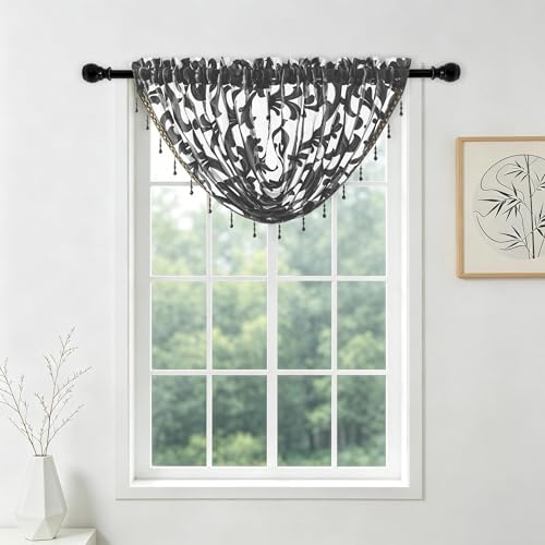 NAPEARL Swag Valance for Windows White Organza Sheer Waterfall Curtain, Rod Pocket Sheer Window Treatment for Bathroom, Kitchen Window Curtains Over Sink, Small Windows (1 Valance, 40 x 17 Inch) - color: Black, size: 40"W x 17"L (Pack of 1)