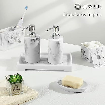 Luxspire Marble Tray for Soap Dispenser Perfume Jewelry, S, Marble White - color: B - White Marble, style: Small