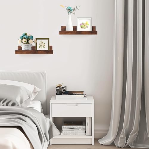 Muzilife 12" Small Floating Shelves Wood Wall Shelf with Lip, 2Pcs, Brown - color: Walnut Brown, size: 12"