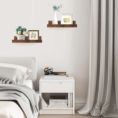 Muzilife 12" Small Floating Shelves Wood Wall Shelf with Lip, 2Pcs, Brown - color: Walnut Brown, size: 12"
