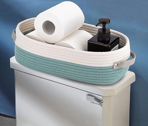 Cotton Rope Woven Toilet Paper Baskets for Organizing Decorative for Boho Decor Small Storage Gift 13"x5.9"x4" Mint Green - color: Mint green