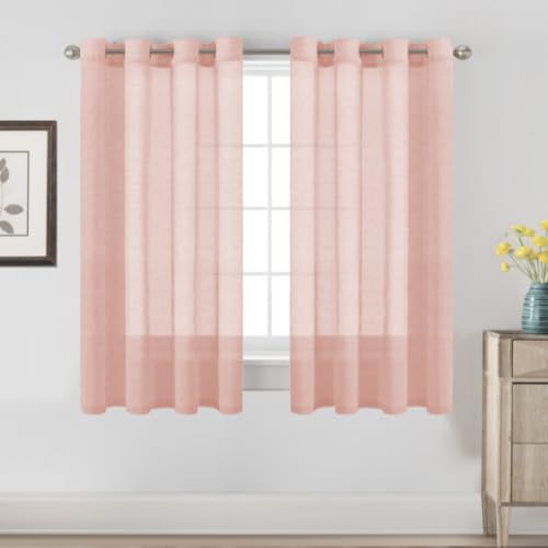 H.VERSAILTEX Baby Pink Linen Sheer Curtains 63" 2 Panels Grommet - color: Baby Pink, size: 52"W x 63"L (Pack of 2)