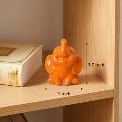 OwMell Tiny Smiling Elephant Statue Hand-Carved Healing Stone - Orange - color: Happy Orange