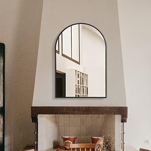 Arched Bathroom Mirror for Wall, 36" x 24" Metal Frame Vanity Mirror, Black - color: Matte Black, size: 36"L x 24"W