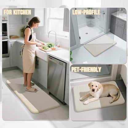 Yimobra Large Memory Foam Bathroom Mat Set, 44 x 24&24 x 17 in, Cream White - color: Cream White, size: 44x24+24x17 Inch