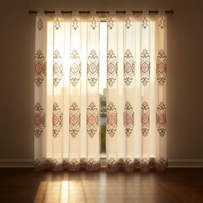 J&V TEXTILES Embroidered Curtain Set, 2 Panel Drapes with Backing & Valance, Medallion Pattern (Pink) - color: Pink