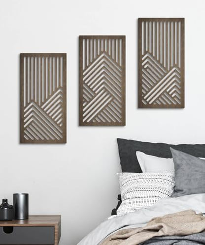 Putuo Decor 기하학적 나무 벽 장식 3개 세트, 중세 현대 벽 아트, 거실 침실 복도를 위한 추상 벽 장식 - color: 기하학.