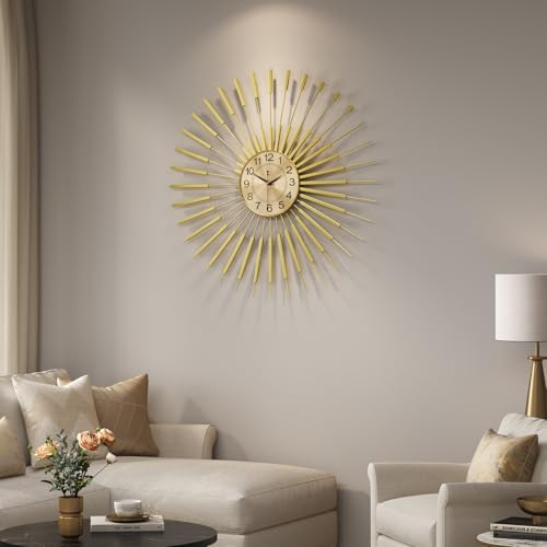 Cuspin 30 Inch Gold Large Wall Clock, Mid Century Modern Sunburst Clocks - color: Gold Atomic Sunburst, size: Large
