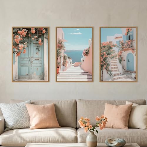 KAIRNE Italy Amalfi Coast Cityscape Framed Canvas Wall Art Set-16"x24"x3 - color: Italy Landscape Wall Art, size: 16"L x 24"W