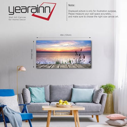 Large Lake Dock Sunset Wall Art, Flying Birds Beach Landscape, 24" x 48" - color: Sunset Lake, size: 48"L x 24"W