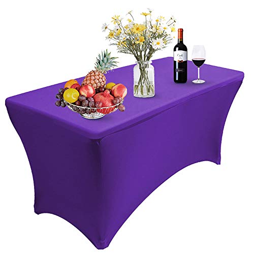 RELIANCER 1 Pack Stretch Spandex Table Covers for Rectangular Tables,4FT Elastic Fitted Tablecloth,Universal Rectangular Table Cloth Protector for Outdoor Party,Wedding,Bar,Birthday,Banquet,Events - color: Purple, size: 48" x 24" (1PC)