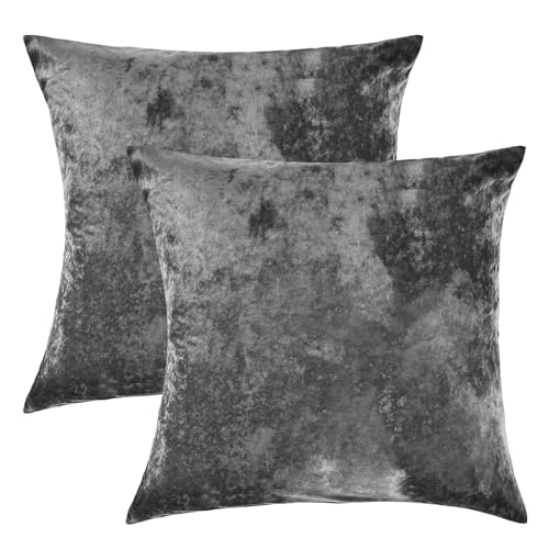 PHF Truly Velvet Euro Shams 26" x 26", Dark Grey, No Insert, 2 Pack - color: Dark Grey, size: 26" x 26" (Pack of 2)