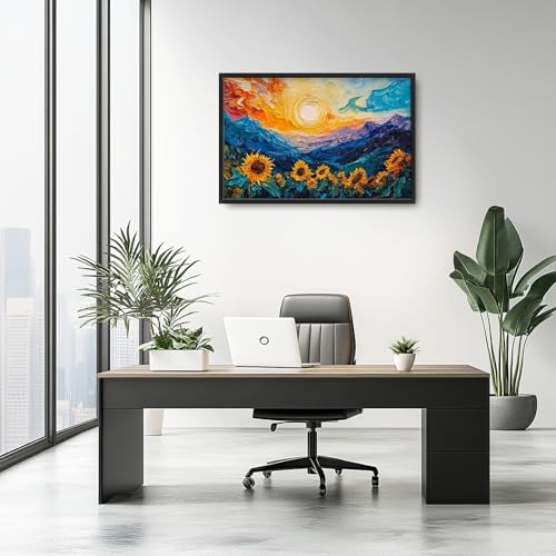 Trulave Large Starry Night Sunflowers Wall Art for Living Room 36''x24'' - color: Starry Night Sunflowers, size: 36"L x 24"W
