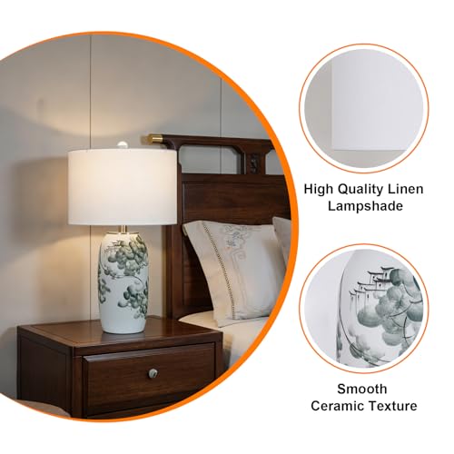 Hand-Painted Landscape Ceramic Table Lamp Oriental Desk Lamp - color: White