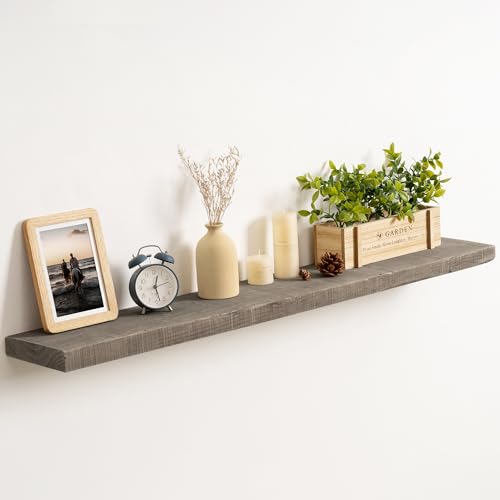 FLYJOE 44 Inch Long Solid Wood Floating Shelves for Wall,Reclaimed Wood Wall Shelf for Storage,8 Inch Deep Heavy-Duty Wall Mounted Shelves with Invisible Brackets for Living Room,Bedroom,Kitchen,Grey - color: Distressed Grey, size: 44inches-1P
