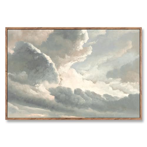 ElfLuna Wood Framed Canvas, Vintage Cloud Sky Landscape Print - color: Clouds with a Sunset, size: 24"L x 16"W
