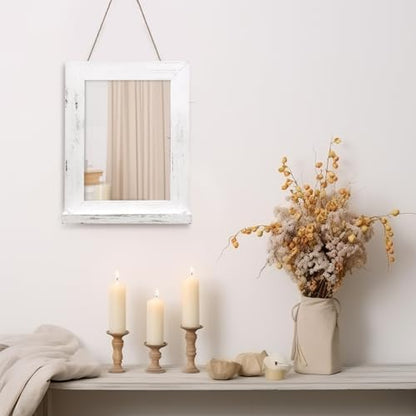 QDSSDECO 16" x 20" Farmhouse Wall Mirror with Shelf and Hemp Rope, White - color: White With Hemp Rope