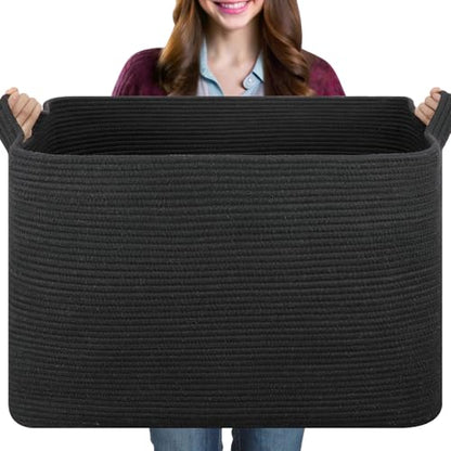 OIASKET 108L Extra Large Blanket Basket Living Room, 24.8" x 16.2" x 16.2" - color: Black, size: 24.8" x 16.2" x 16.2"