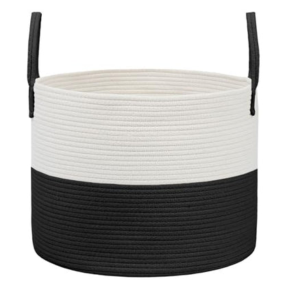JMvicyroam 115L Extra Large Machine Washable Cotton Rope Blanket Basket - color: White&Black, size: 115L