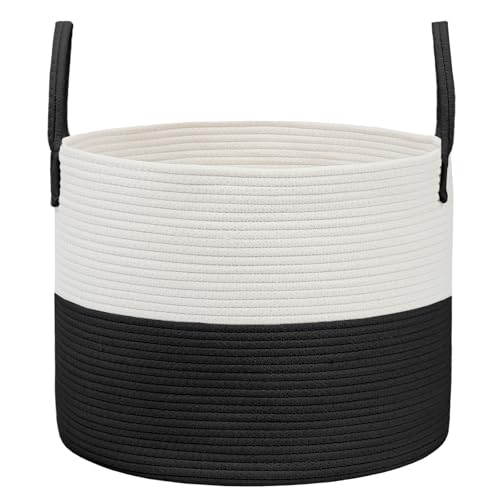 JMvicyroam 115L Extra Large Machine Washable Cotton Rope Blanket Basket - color: White&Black, size: 115L