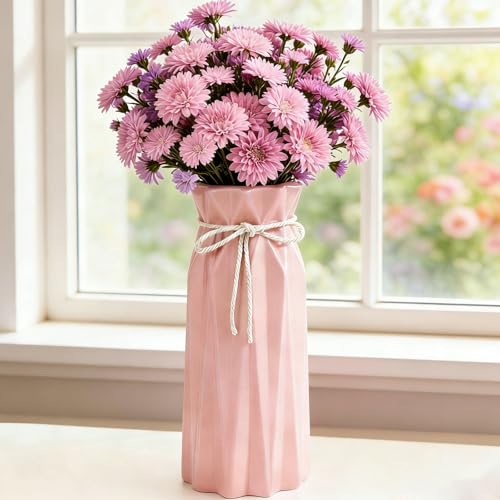 Disoza Ceramic Flower Vase Modern Home Decor Vases for Centerpieces Pink Minimalist Farmhouse 9.5" H x 3.9" W Cute Decorative Vases Flowers Tulip Pampas Grass Vase for Table Bathroom Shelf - color: #a 9.5" Tall Pink Vases for Living Room Decor