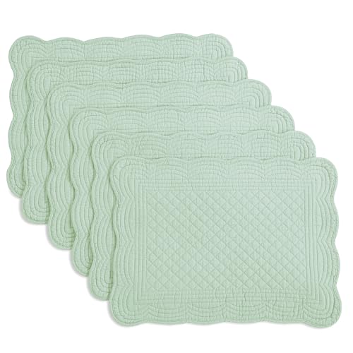 HOMBYS Quilted Placemats Set of 6 Washable-13x18 inches Rectangular Placemats for Kitchen Table-100% Cotton Fabric Rectangular Table Mats, (Sage Green) - color: Sage Green