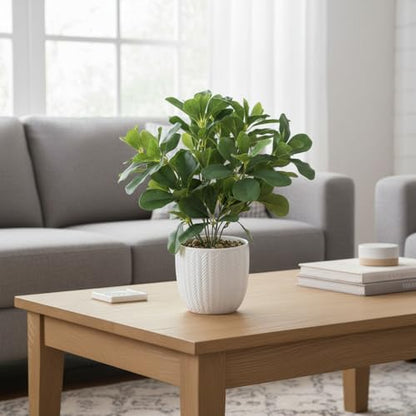 Artificial Potted Plant Leaves, 16.9" Artificial Shrubs Plants Arrangements Fake Eucalyptus Leaves with Vase Faux Greenery Leaf for Home Garden Table Centrepieces Indoor Décor