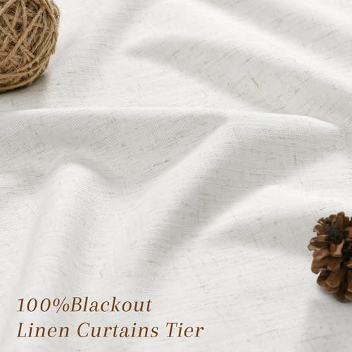 Nanspring 100% Blackout Linen Curtains Tier 24 Inch Long for Cafe Cream - color: Natural, size: 36"W x 24"L (Pack of 2)