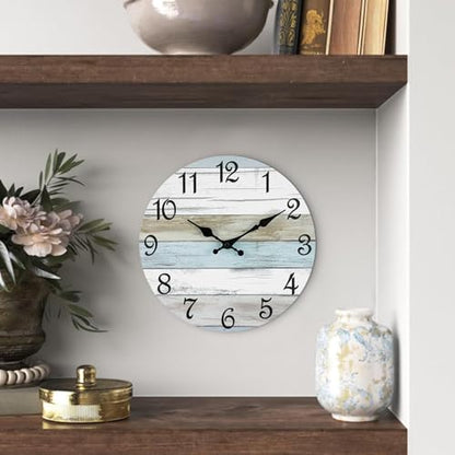 CHYLIN Wall Clock Silent Non-Ticking Battery Operated Rustic Coastal 10" - color: B-white,brown,blue, size: 10 inch
