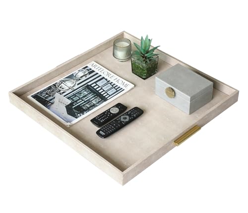 HofferRuffer Extra Large Square Serving Tray, Elegant Faux Leather Ottoman Tray with Gold Hardware Handles, Serve Tea, Coffee or Breakfast in Bed, 24 x 24 inches (Light Grey, 24" x 24" x 2") - color: Light Grey, size: 24" x 24" x 2"
