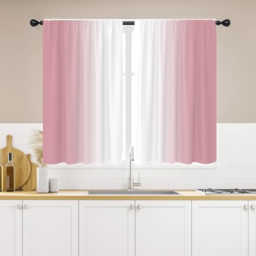 Pink Kitchen Curtains, Ombre, 2 Panels, 27.5" W x 39" L, Rod Pocket - color: Pink and White, size: 27.5"W x 39"L (Pack of 2)
