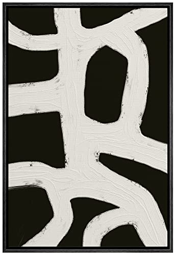 SIGNWIN Framed Canvas Print Wall Art Black Gray Geometric Loop Landscape Abstract Shapes Illustrations Modern Art Minimal Relax/Calm Duotone Dark for Living Room, Bedroom, Office - 16"x24" Black - color: A004-2202-m02, size: 24"L x 16"W