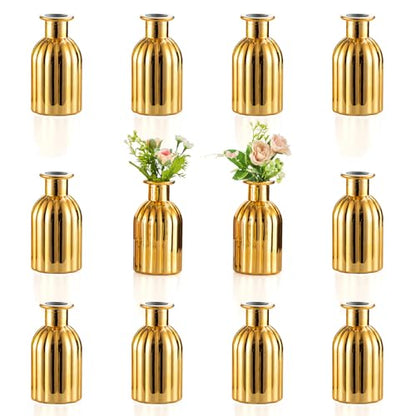 NUPTIO Gold Glass Bud Vases, Mini Vintage Bottle, 5.51" Tall, 12 Pcs - size: Style 1