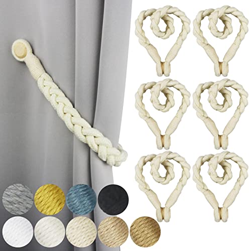Magnetic Soft Curtain Tiebacks Rope Cotton Window Curtain Holdbacks Porlau - color: Beige, size: 6 Pack