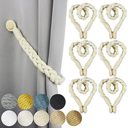Magnetic Soft Curtain Tiebacks Rope Cotton Window Curtain Holdbacks Porlau - color: Beige, size: 6 Pack