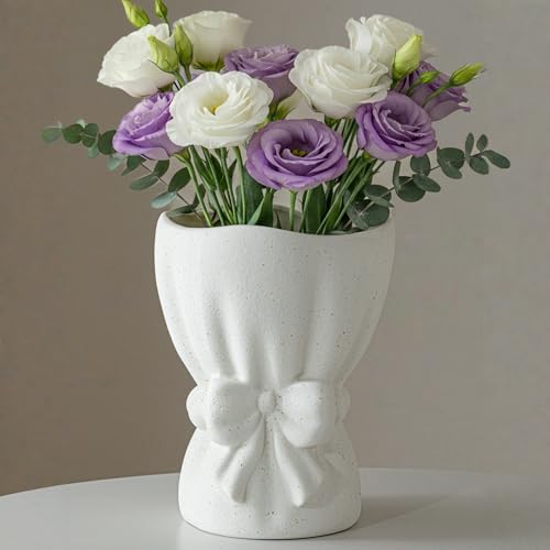 Lvases Bow Knot White Ceramic Decorative Flower Vase for Home Decor