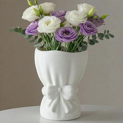 Lvases Bow Knot White Ceramic Decorative Flower Vase for Home Decor