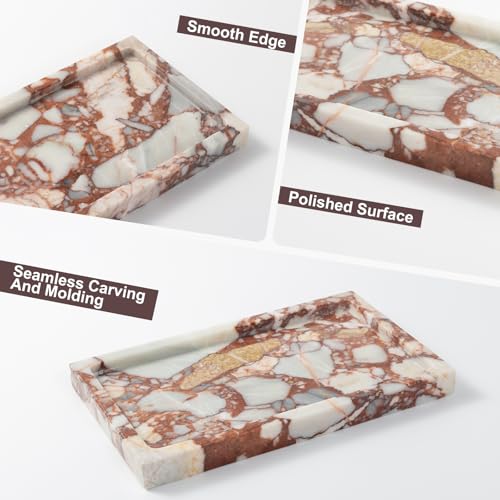 Deep Red Marble Rectangular Tray 10x6 Inch - Bathroom & Vanity Organizer, Jewelry Tray, Kitchen Counter Decor - Natural Stone Catchall - style: Calacatta Red - 1 Pack