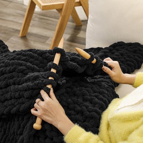 WESHIONGOO Chunky Knit Blanket Throw for Couch Bed 40"*40" Black - color: Black, size: 40"x40"(Small Size Throw)
