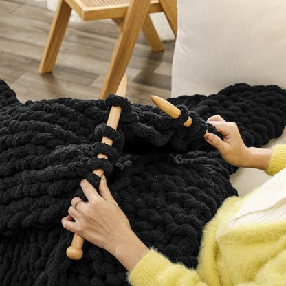 WESHIONGOO Chunky Knit Blanket Throw for Couch Bed 40"*40" Black - color: Black, size: 40"x40"(Small Size Throw)